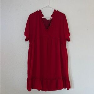 Vibrant Red Short Sleeve Dress